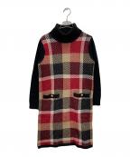 BLUE LABEL CRESTBRIDGEブルーレーベルクレストブリッジ）の古着「メガチェックニットワンピース」｜レッド×ブラック