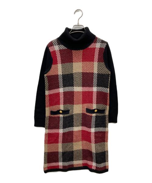 BLUE LABEL CRESTBRIDGE（ブルーレーベルクレストブリッジ）BLUE LABEL CRESTBRIDGE (ブルーレーベルクレストブリッジ) メガチェックニットワンピース レッド×ブラック サイズ:36の古着・服飾アイテム