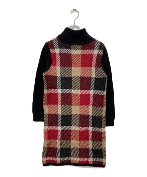 BLUE LABEL CRESTBRIDGE（ブルーレーベルクレストブリッジ）BLUE LABEL CRESTBRIDGE (ブルーレーベルクレストブリッジ) メガチェックニットワンピース レッド×ブラック サイズ:36の古着・服飾アイテム