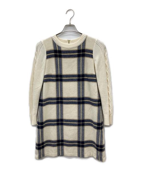 BLUE LABEL CRESTBRIDGE（ブルーレーベルクレストブリッジ）BLUE LABEL CRESTBRIDGE (ブルーレーベルクレストブリッジ) バックジップチェックワンピース アイボリー×ネイビー サイズ:38の古着・服飾アイテム