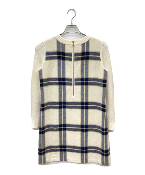 BLUE LABEL CRESTBRIDGE（ブルーレーベルクレストブリッジ）BLUE LABEL CRESTBRIDGE (ブルーレーベルクレストブリッジ) バックジップチェックワンピース アイボリー×ネイビー サイズ:38の古着・服飾アイテム