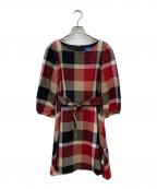 BLUE LABEL CRESTBRIDGEブルーレーベルクレストブリッジ）の古着「メガチェックウールワンピース」｜レッド