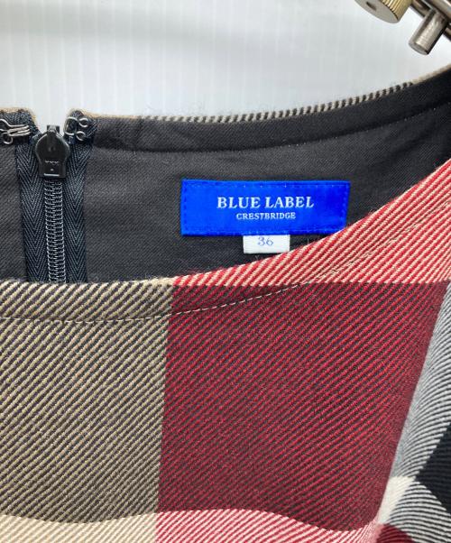 BLUE LABEL CRESTBRIDGE（ブルーレーベルクレストブリッジ）BLUE LABEL CRESTBRIDGE (ブルーレーベルクレストブリッジ) メガチェックウールワンピース レッド サイズ:36の古着・服飾アイテム