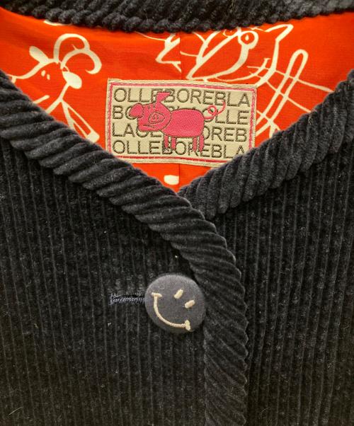 OLLEBOREBLA（アルベロベロ）OLLEBOREBLA (アルベロベロ) にこちゃんボタンノーカラーコーデュロイジャケット ネイビー サイズ:-の古着・服飾アイテム
