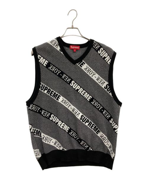 SUPREME（シュプリーム）Supreme (シュプリーム) 22SS Stripe Sweater Vest/ストライプニットベスト/ニットベスト/ベスト ブラック×ホワイト サイズ:Lの古着・服飾アイテム