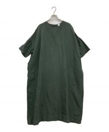 KAGURE（カグレ）の古着「24SS『2サイズ展開』リネンレーヨンワイドワンピース//ﾘﾈﾝブレンドワン―ピース/GA45-26M018」｜グリーン