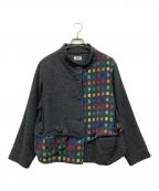 慈雨ジウ）の古着「アシンメトリースクエア刺繍ウールジャケット」｜グレー