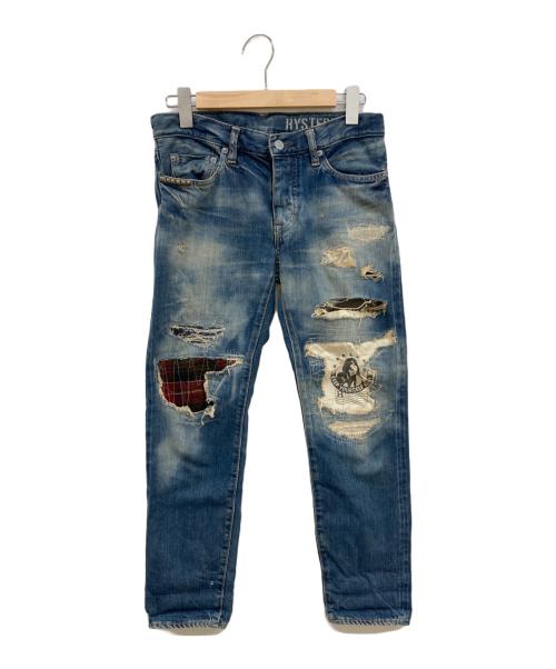 Hysteric Glamour（ヒステリックグラマー）Hysteric Glamour (ヒステリックグラマー) RSR加工デニムパンツ/0111AP05/Y2K/加工デニムパンツ/ﾀﾞﾒｰｼﾞ加工デニム/パッチワーク インディゴ サイズ:Sの古着・服飾アイテム