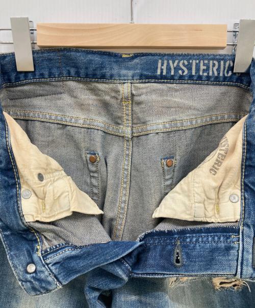 Hysteric Glamour（ヒステリックグラマー）Hysteric Glamour (ヒステリックグラマー) RSR加工デニムパンツ/0111AP05/Y2K/加工デニムパンツ/ﾀﾞﾒｰｼﾞ加工デニム/パッチワーク インディゴ サイズ:Sの古着・服飾アイテム