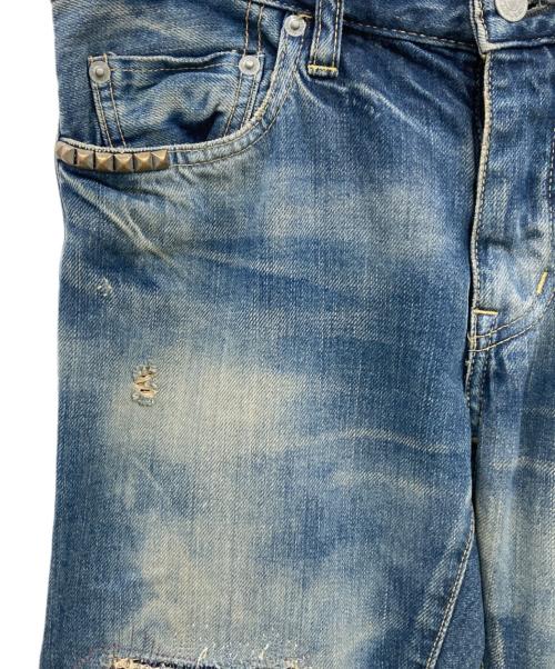 Hysteric Glamour（ヒステリックグラマー）Hysteric Glamour (ヒステリックグラマー) RSR加工デニムパンツ/0111AP05/Y2K/加工デニムパンツ/ﾀﾞﾒｰｼﾞ加工デニム/パッチワーク インディゴ サイズ:Sの古着・服飾アイテム