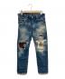 Hysteric Glamour（ヒステリックグラマー）の古着「RSR加工デニムパンツ/0111AP05/Y2K/加工デニムパンツ/ﾀﾞﾒｰｼﾞ加工デニム/パッチワーク」｜インディゴ