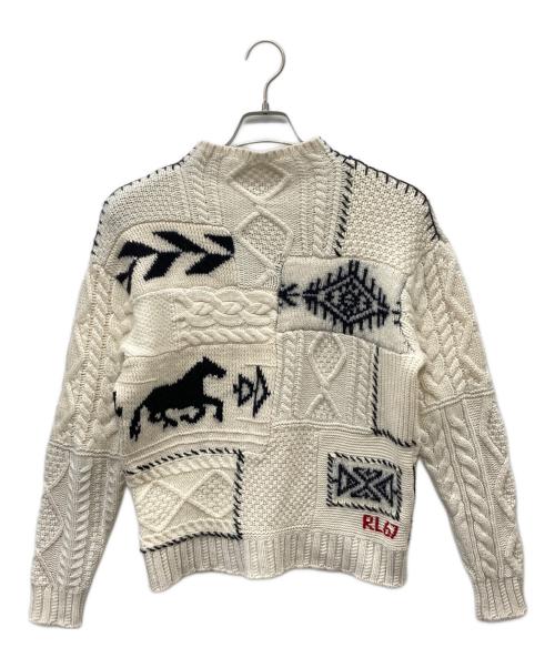 POLO RALPH LAUREN（ポロ・ラルフローレン）POLO RALPH LAUREN (ポロ・ラルフローレン) 50周年パッチワークモックネックセーター アイボリー サイズ:XSの古着・服飾アイテム