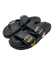 PELLICO SUNNY（ペリーコサニー）の古着「クロコ型押しフットベッドサンダル/クロコサンダル」｜ブラック