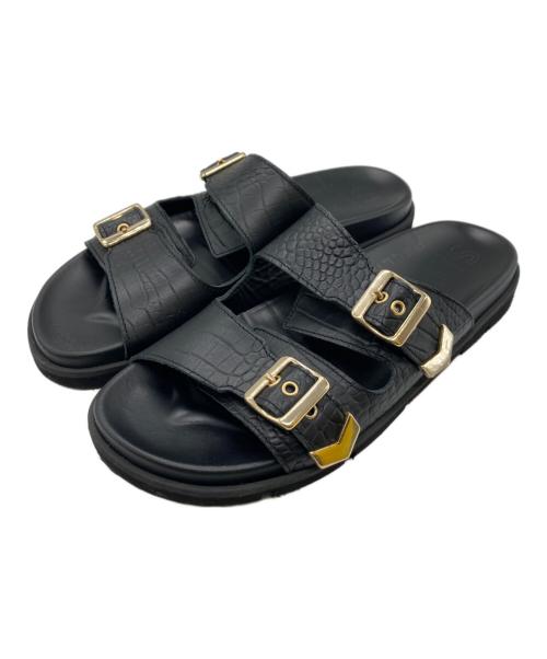 PELLICO SUNNY（ペリーコサニー）PELLICO SUNNY (ペリーコサニー) クロコ型押しフットベッドサンダル/クロコサンダル ブラック サイズ:38の古着・服飾アイテム