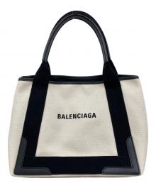 BALENCIAGA（バレンシアガ）の古着「NAVY CABAS S ネイビーカバス トートバッグ/ハンドバッグ/キャンバスバッグ」｜アイボリー×ブラック