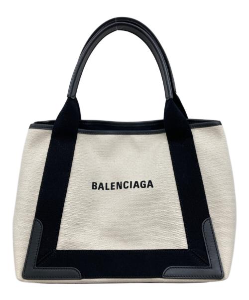BALENCIAGA（バレンシアガ）BALENCIAGA (バレンシアガ) NAVY CABAS S ネイビーカバス トートバッグ/ハンドバッグ/キャンバスバッグ アイボリー×ブラックの古着・服飾アイテム