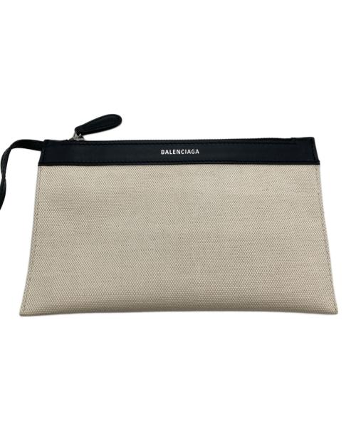 BALENCIAGA（バレンシアガ）BALENCIAGA (バレンシアガ) NAVY CABAS S ネイビーカバス トートバッグ/ハンドバッグ/キャンバスバッグ アイボリー×ブラックの古着・服飾アイテム