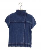 PLEATS PLEASEプリーツプリーズ）の古着「デニム転写プリントプリーツカットソー/半袖カットソー/セカンドスキン」｜インディゴ