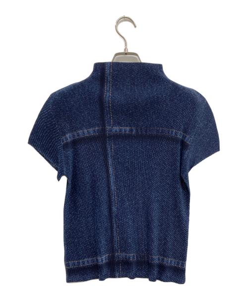 PLEATS PLEASE（プリーツプリーズ）PLEATS PLEASE (プリーツプリーズ) デニム転写プリントプリーツカットソー/半袖カットソー/セカンドスキン インディゴ サイズ:3の古着・服飾アイテム