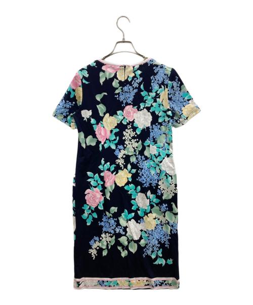 LEONARD（レオナール）LEONARD (レオナール) 総柄コットンワンピース/花柄ワンピース/半袖ワンピース ネイビー サイズ:38の古着・服飾アイテム