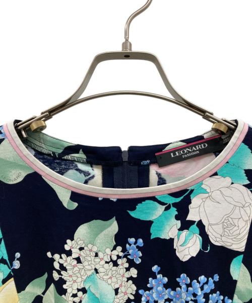 LEONARD（レオナール）LEONARD (レオナール) 総柄コットンワンピース/花柄ワンピース/半袖ワンピース ネイビー サイズ:38の古着・服飾アイテム