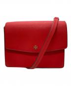 TORY BURCHトリーバーチ）の古着「サフィアーノレザー フラップショルダーバッグレザーバッグ」｜レッド