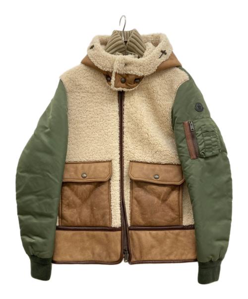 MONCLER（モンクレール）MONCLER (モンクレール) DELAGRANGE ダウンジャケット/デラグランジ/ダウンレザージャケット/ミリタリージャケット/ムートンジャケット オリーブ×アイボリー サイズ:4の古着・服飾アイテム