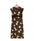 KANEKO ISAOカネコ イサオ）の古着「レトロ花柄 ノースリーブワンピース」｜ブラウン