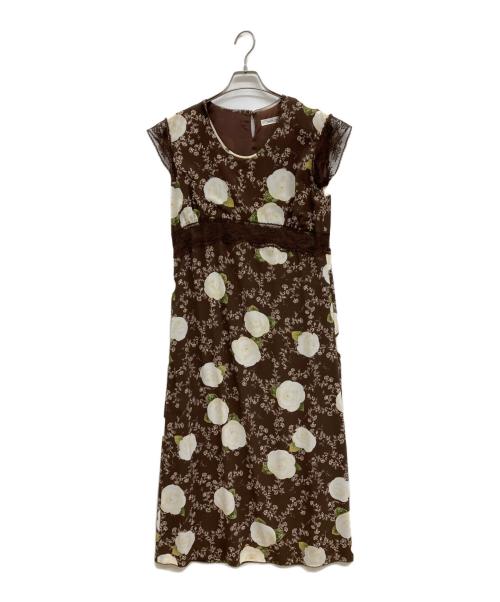 KANEKO ISAO（カネコ イサオ）KANEKO ISAO (カネコ イサオ) レトロ花柄 ノースリーブワンピース ブラウン サイズ:不明の古着・服飾アイテム
