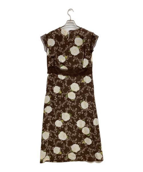 KANEKO ISAO（カネコ イサオ）KANEKO ISAO (カネコ イサオ) レトロ花柄 ノースリーブワンピース ブラウン サイズ:不明の古着・服飾アイテム