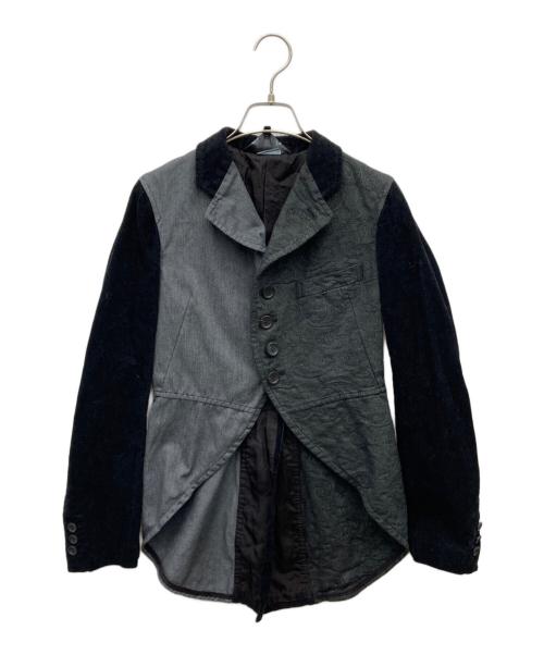 BLACK COMME des GARCONS（ブラックコムデギャルソン）BLACK COMME des GARCONS (ブラックコムデギャルソン) ペイズリー柄・コーデュロイ切替変形燕尾ジャケット グレー×ブラック サイズ:XXSの古着・服飾アイテム