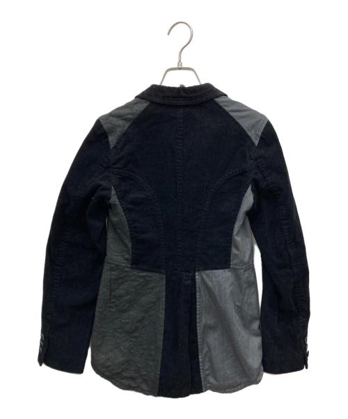 BLACK COMME des GARCONS（ブラックコムデギャルソン）BLACK COMME des GARCONS (ブラックコムデギャルソン) ペイズリー柄・コーデュロイ切替変形燕尾ジャケット グレー×ブラック サイズ:XXSの古着・服飾アイテム