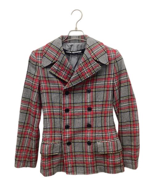 JUNYA WATANABE COMME des GARCONS（(ジュンヤワタナベ コムデギャルソン）JUNYA WATANABE COMME des GARCONS ((ジュンヤワタナベ コムデギャルソン) タータンチェックPコート/AD2010 グレー×レッド サイズ:xsの古着・服飾アイテム