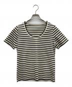 anuansアニュアンス）の古着「UネックボーダーTシャツ」｜ホワイト×ブラック