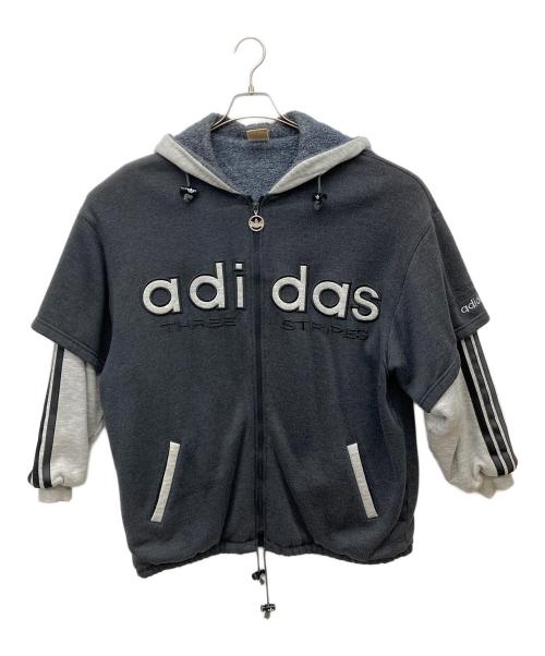 adidas（アディダス）adidas (アディダス) 90sトレフォイルロゴレイヤードパーカー/銀タグ グレー サイズ:Lの古着・服飾アイテム