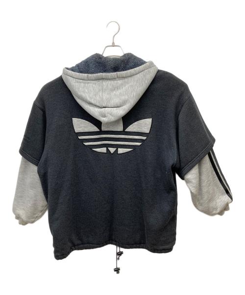 adidas（アディダス）adidas (アディダス) 90sトレフォイルロゴレイヤードパーカー/銀タグ グレー サイズ:Lの古着・服飾アイテム