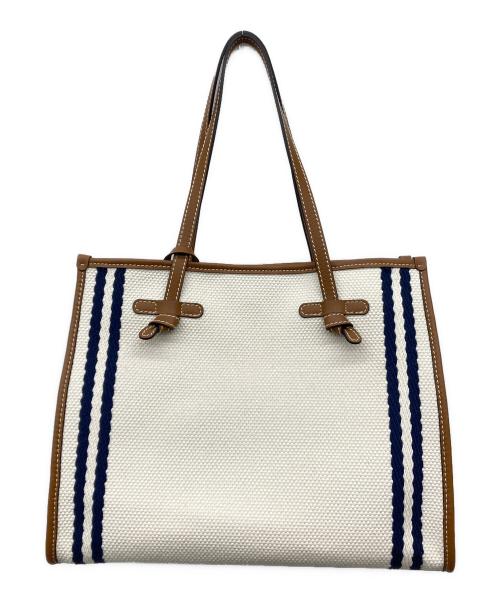 GIANNI CHIARINI（ジャンニ キアリーニ）GIANNI CHIARINI (ジャンニ キアリーニ) キャンバストートバッグ ホワイト×ブラウンの古着・服飾アイテム