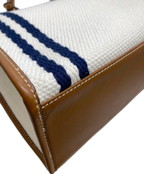 GIANNI CHIARINI（ジャンニ キアリーニ）GIANNI CHIARINI (ジャンニ キアリーニ) キャンバストートバッグ ホワイト×ブラウンの古着・服飾アイテム