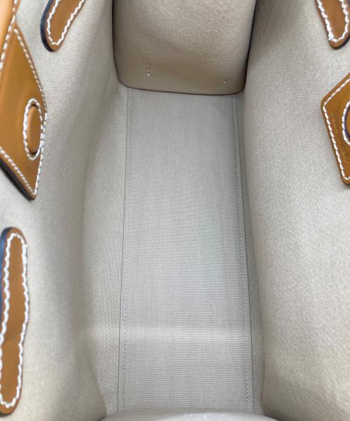 GIANNI CHIARINI（ジャンニ キアリーニ）GIANNI CHIARINI (ジャンニ キアリーニ) キャンバストートバッグ ホワイト×ブラウンの古着・服飾アイテム