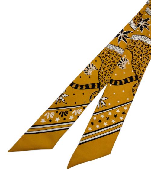 HERMES（エルメス）HERMES (エルメス) ツイリー スカーフ/シルク ミエル×ノワール×ブラン イエロー×ブラックの古着・服飾アイテム