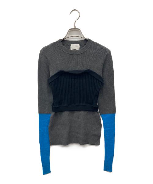 OMMO（オーエムエムオー）OMMO (オーエムエムオー) BUSTIER LAYERED BLOCKING KNIT グレー×ブルー サイズ:SIZE Freeの古着・服飾アイテム