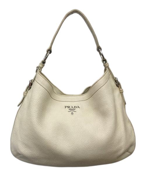 PRADA（プラダ）PRADA (プラダ) レザーセミショルダーバッグ アイボリーの古着・服飾アイテム