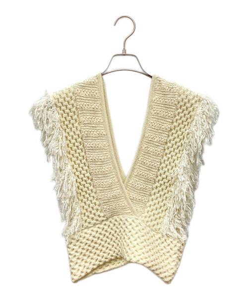 LEINWANDE（ラインヴァンド）LEINWANDE (ラインヴァンド) Patchwork Fringe Top/パッチワークフリンジトップ/ニットビスチェ ベージュ サイズ:FREEの古着・服飾アイテム