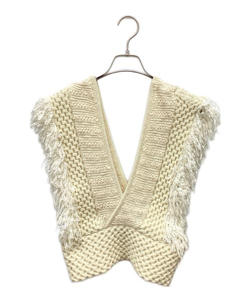 LEINWANDE（ラインヴァンド）LEINWANDE (ラインヴァンド) Patchwork Fringe Top/パッチワークフリンジトップ/ニットビスチェ ベージュ サイズ:FREEの古着・服飾アイテム