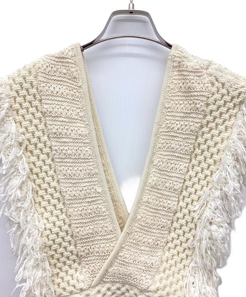 LEINWANDE（ラインヴァンド）LEINWANDE (ラインヴァンド) Patchwork Fringe Top/パッチワークフリンジトップ/ニットビスチェ ベージュ サイズ:FREEの古着・服飾アイテム