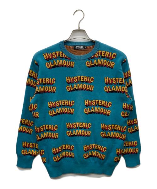 Hysteric Glamour（ヒステリックグラマー）Hysteric Glamour (ヒステリックグラマー) 総柄ロゴニット ブルー サイズ:Mの古着・服飾アイテム