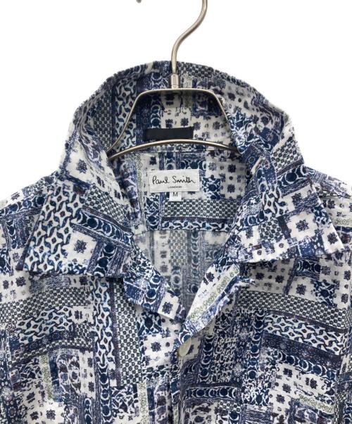 PAUL SMITH（ポールスミス）Paul Smith (ポールスミス) 総柄オープンカラーシャツ ブルー×ホワイト サイズ:Mの古着・服飾アイテム