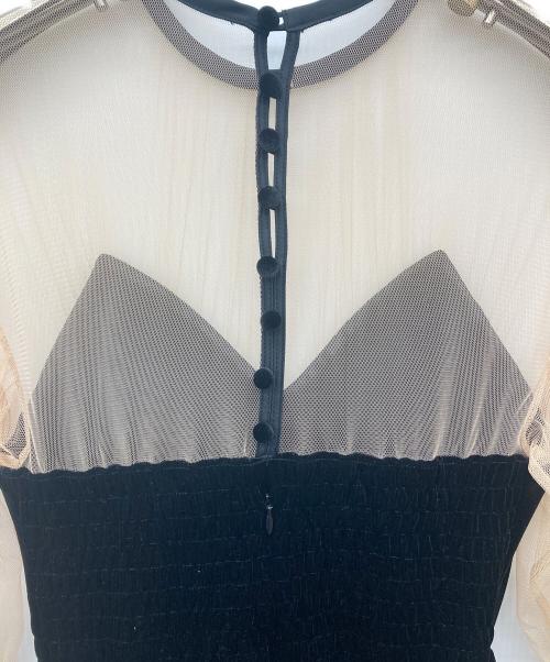 Ameri（アメリ）Ameri (アメリ) TULLE SLEEVE TIGHT DRESS AMERI アメリ ブラック×ベージュ サイズ:Sの古着・服飾アイテム