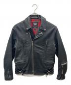 666666）の古着「シープスキンダブルライダースレザージャケット」｜ブラック