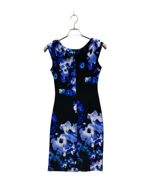 LAUREN RALPH LAUREN（ローレン ラルフ ローレン）LAUREN RALPH LAUREN (ローレン ラルフ ローレン) 花柄ストレッチドレープドレス ブラック×ブルー サイズ:SIZE 0の古着・服飾アイテム